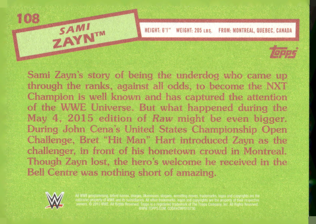 2015 Topps WWE Heritage #108 Sami Zayn