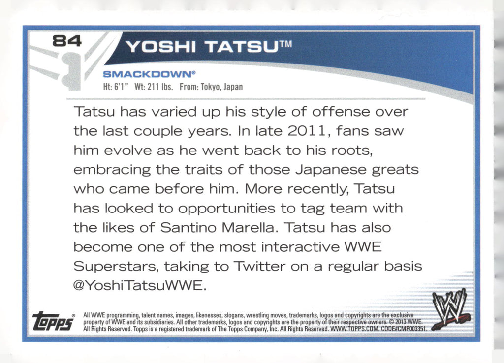 2013 Topps WWE #84 Yoshi Tatsu