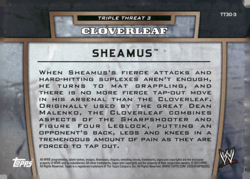 2013 Topps WWE #TT30-3 Sheamus Triple Threat Tier 3