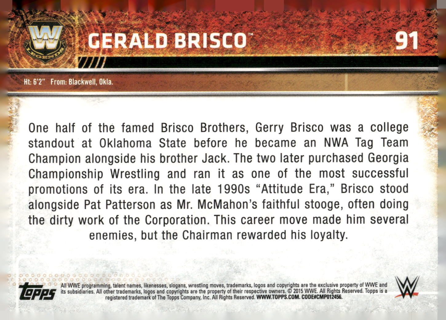 2015 Topps WWE #91 Gerald Brisco