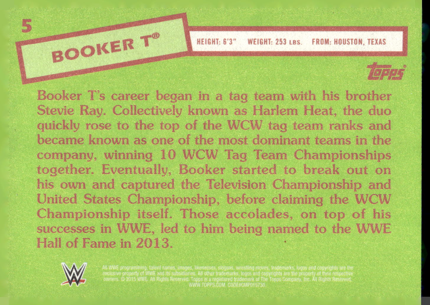 2015 Topps WWE Heritage #5 Booker T