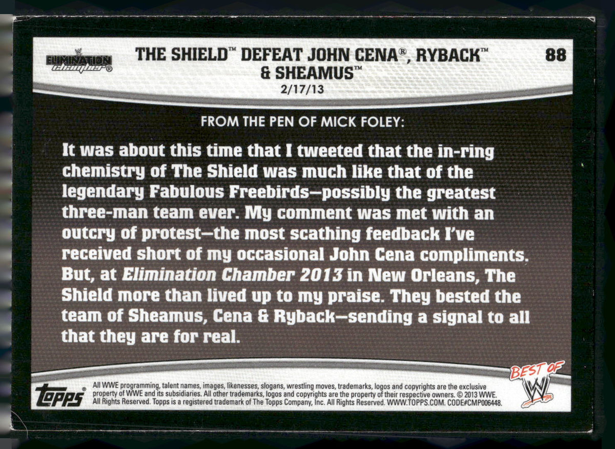 2013 Topps Best of WWE #88 The Shield Defeat John Cena