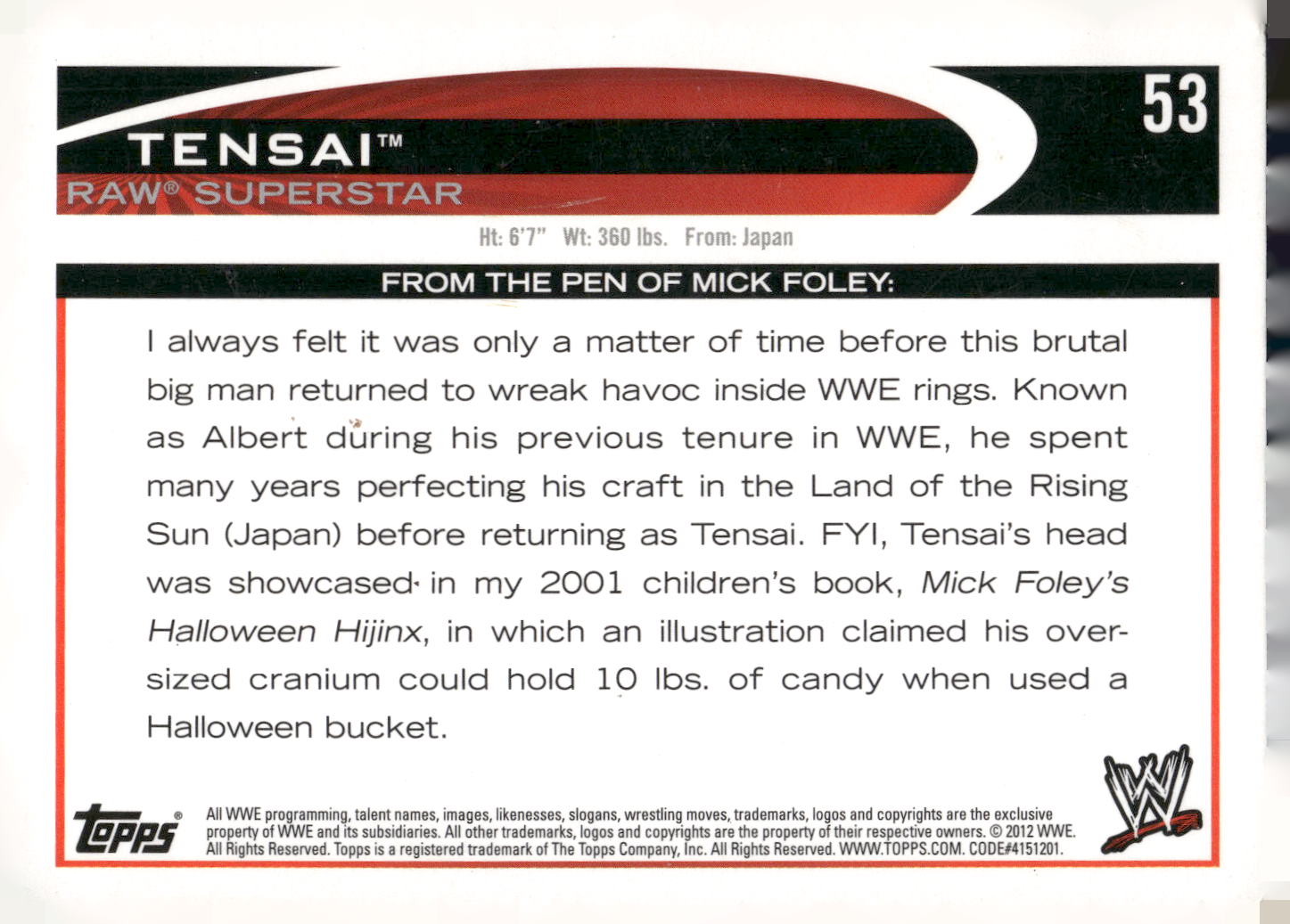 2012 Topps WWE #53 Lord Tensai