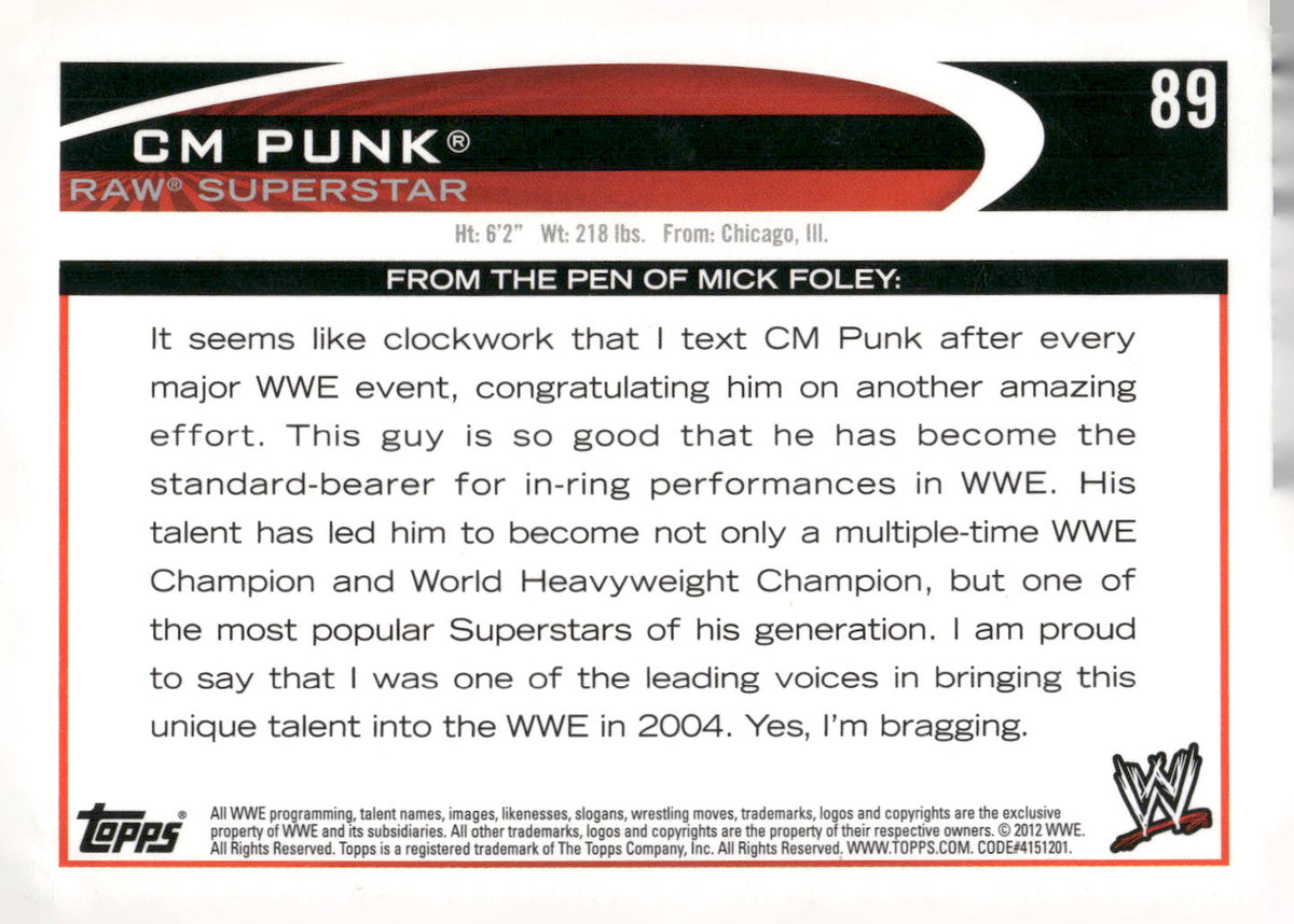 2012 Topps WWE #89 CM Punk
