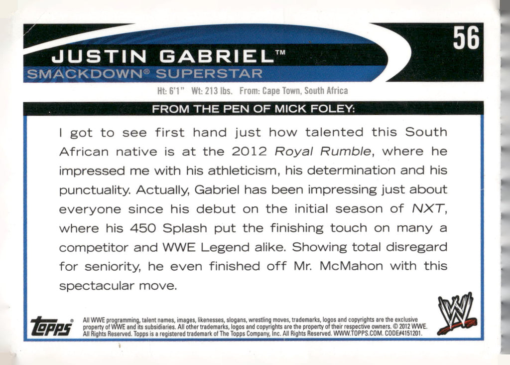 2012 Topps WWE #56 Justin Gabriel