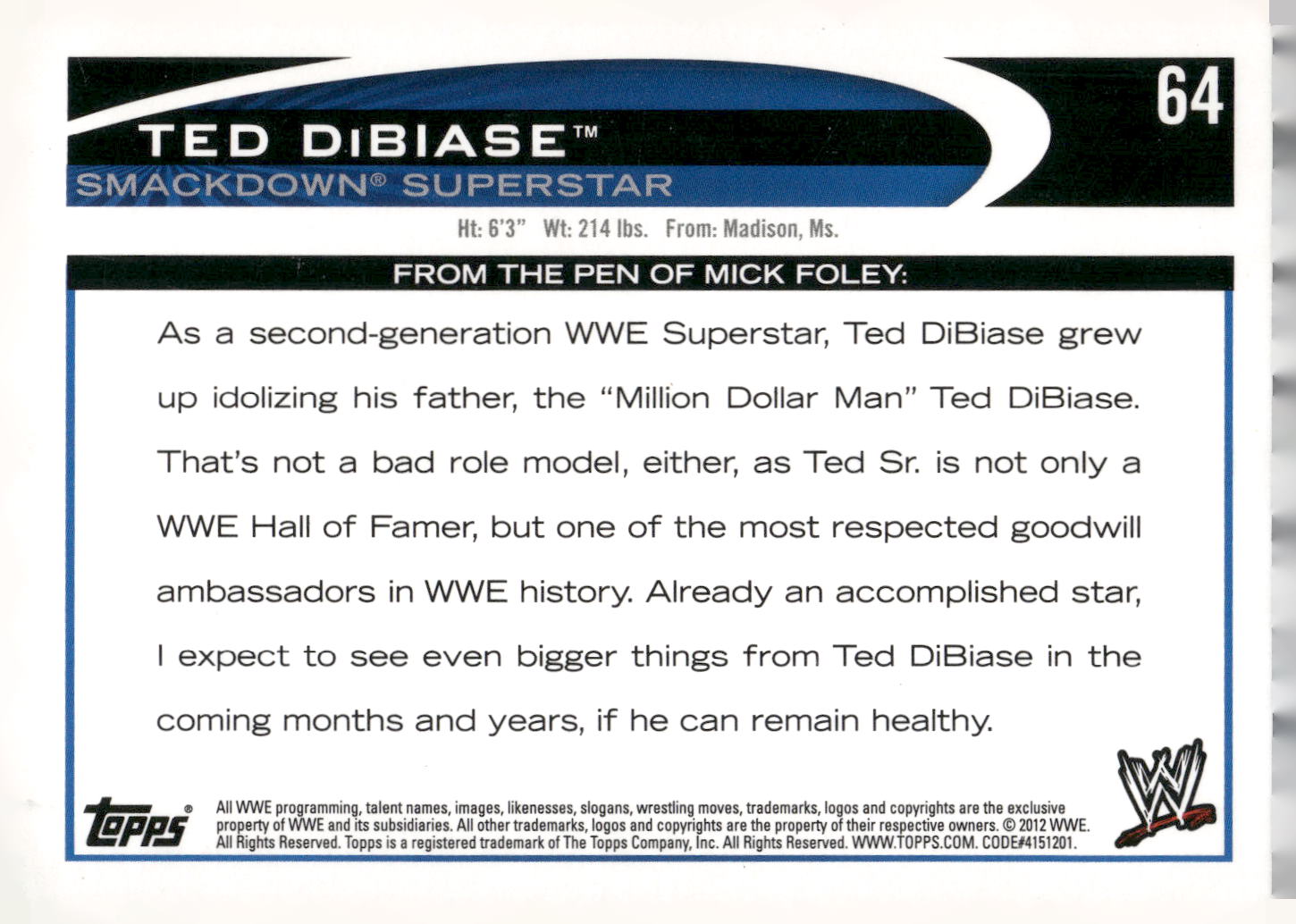 2012 Topps WWE #64 Ted DiBiase Jr.