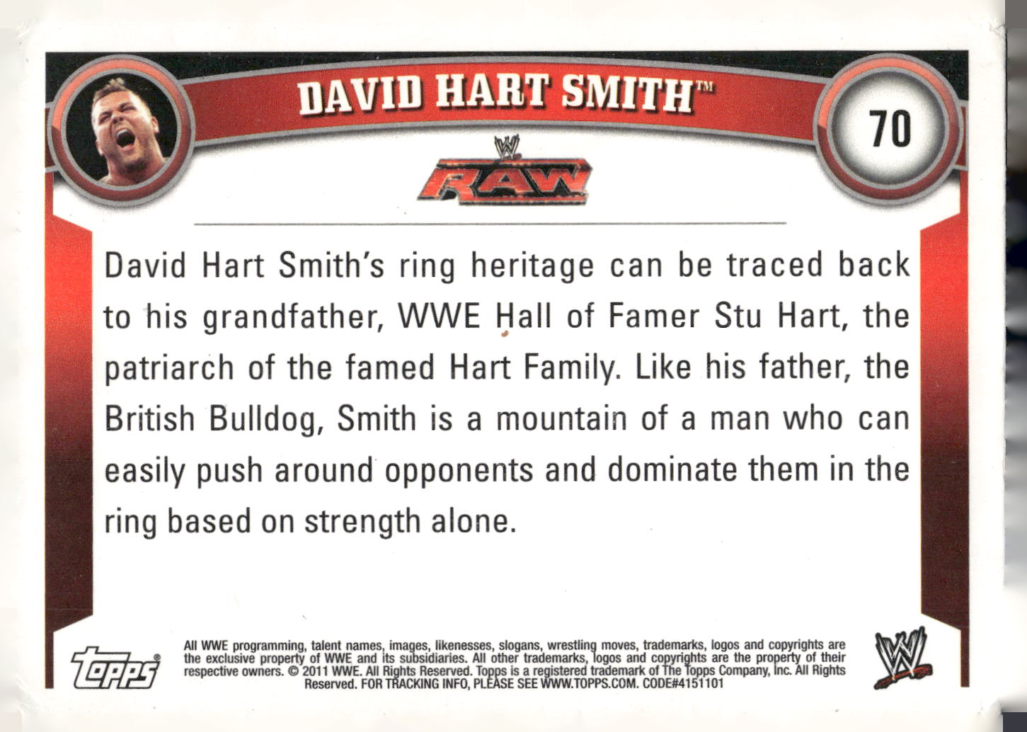 2011 Topps WWE #70 David Hart Smith