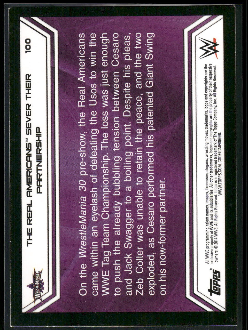 2014 Topps WWE Road to Wrestlemania #100 The Real Americans
