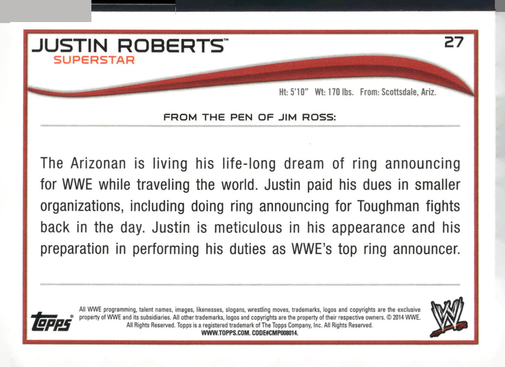 2014 Topps WWE #27 Justin Roberts