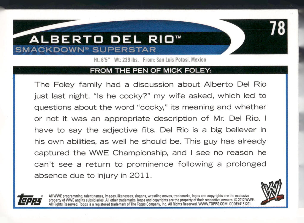2012 Topps WWE #78 Alberto Del Rio