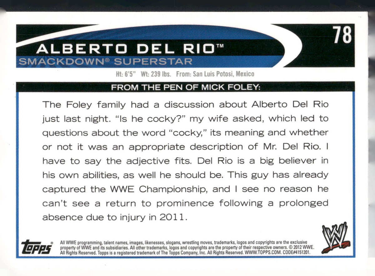 2012 Topps WWE #78 Alberto Del Rio