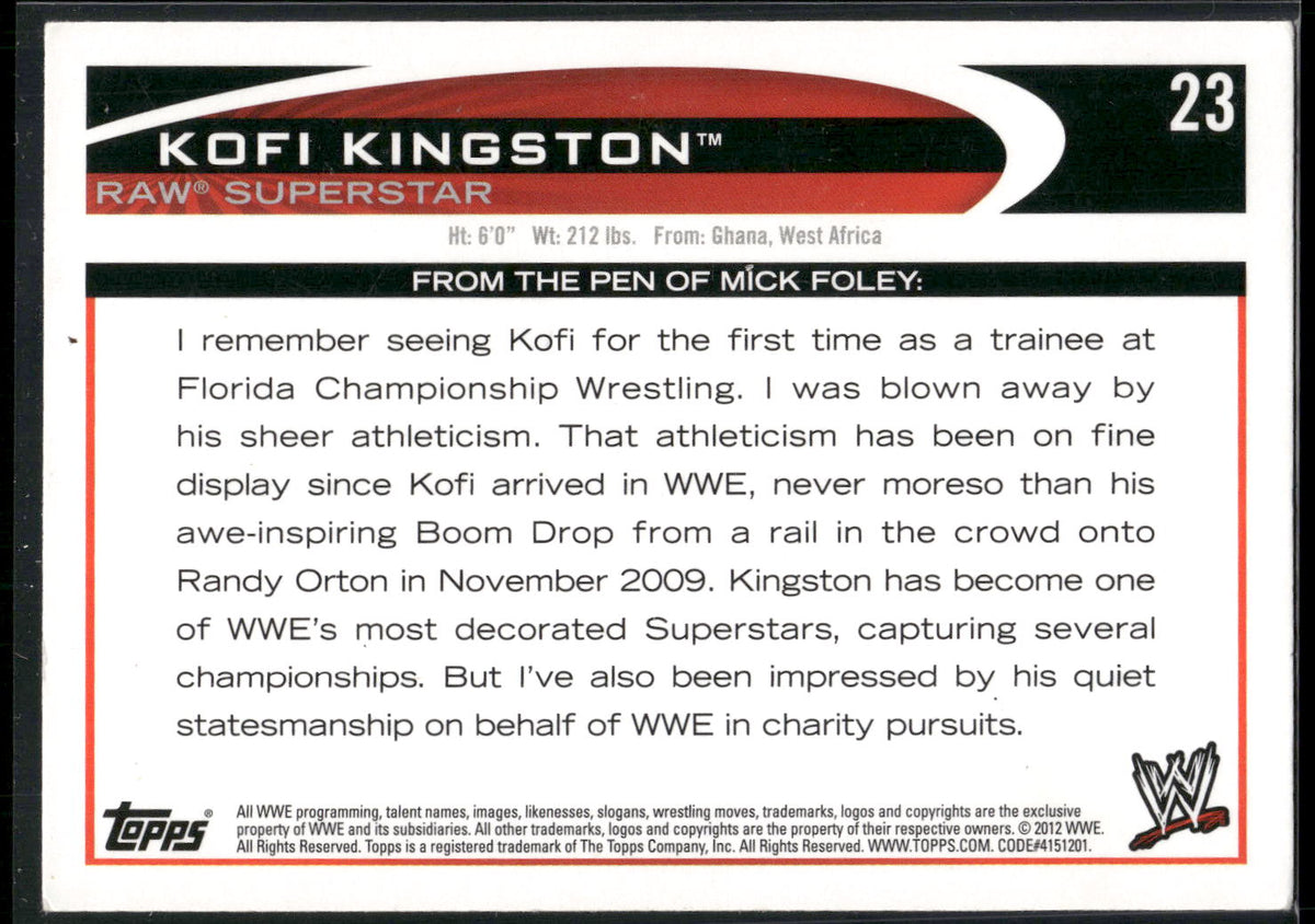 2012 Topps WWE #23 Kofi Kingston