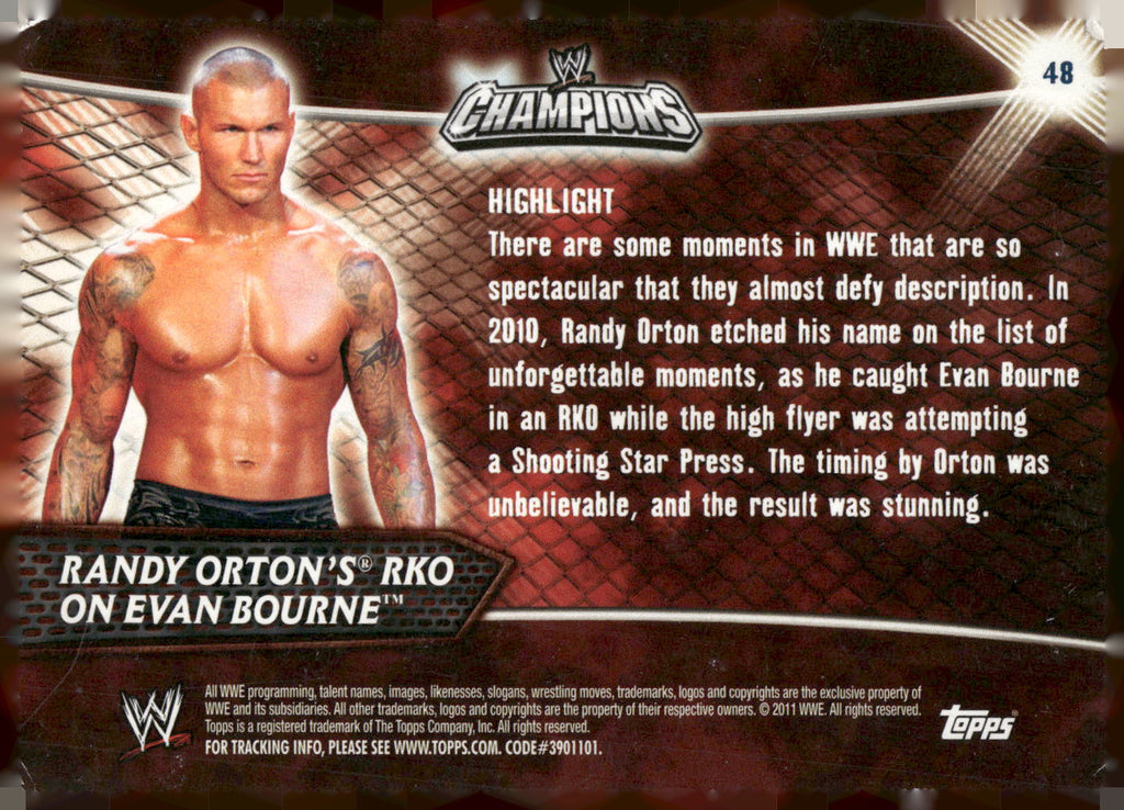 2011 Topps WWE Champions #48 Randy Orton's RKO on Evan Bourne