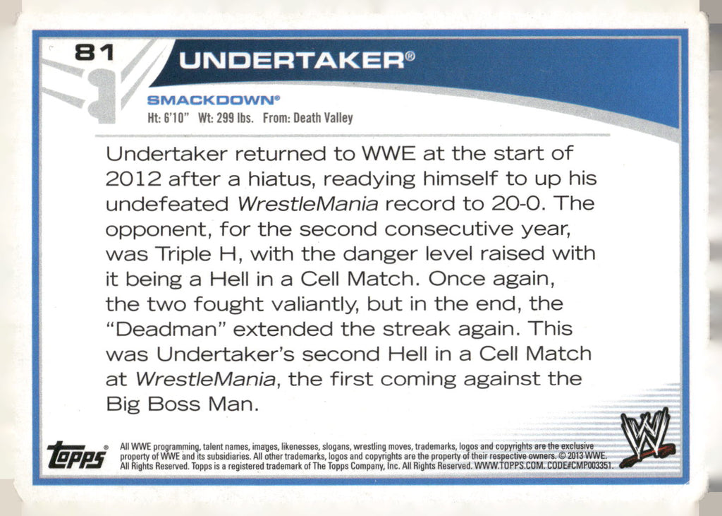 2013 Topps WWE #81 Undertaker