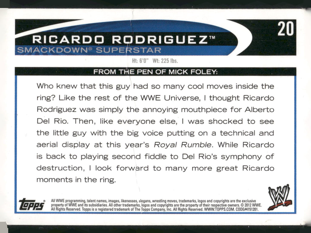 2012 Topps WWE #20 Ricardo Rodriguez