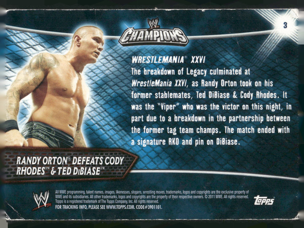 2011 Topps WWE Champions #3 Randy Orton Defeats Rhodes and DiBiase