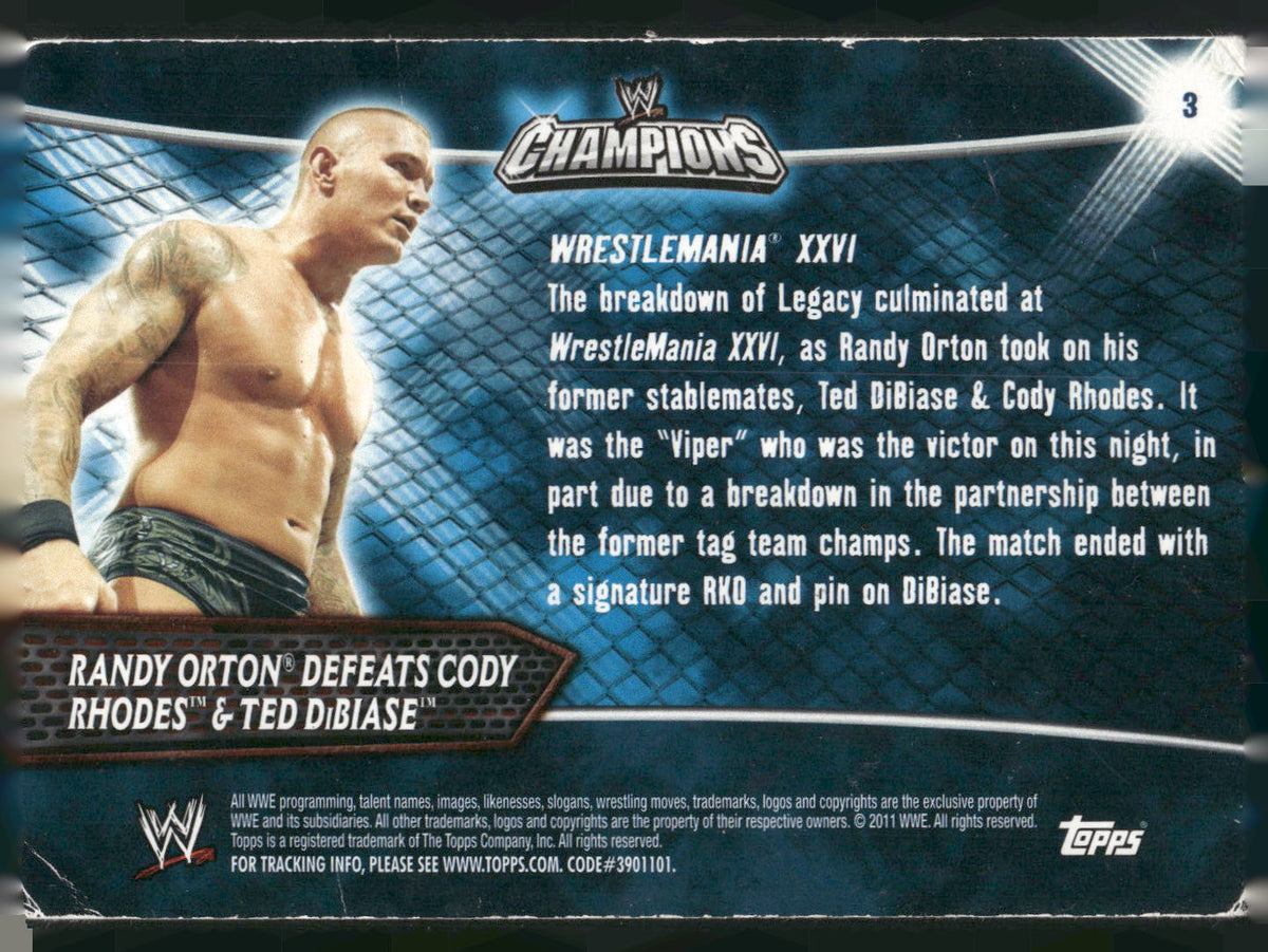 2011 Topps WWE Champions #3 Randy Orton Defeats Rhodes and DiBiase