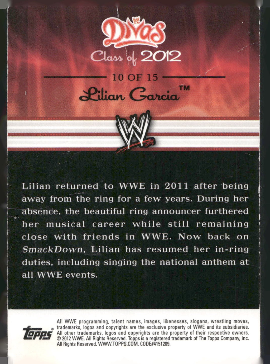2012 Topps WWE #10 Lilian Garcia Divas Class of 2012