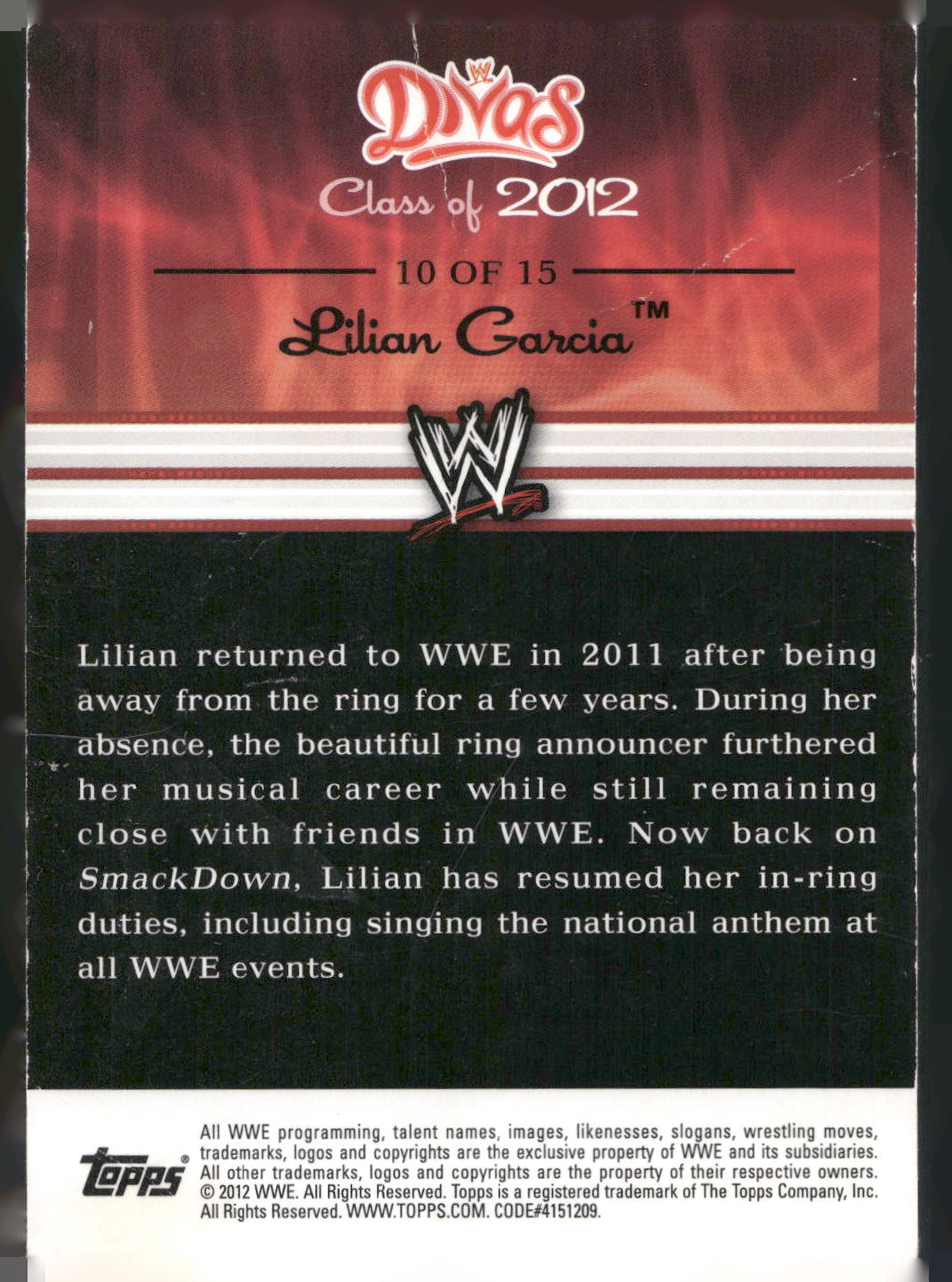 2012 Topps WWE #10 Lilian Garcia Divas Class of 2012