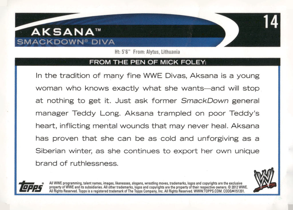 2012 Topps WWE #14 Aksana