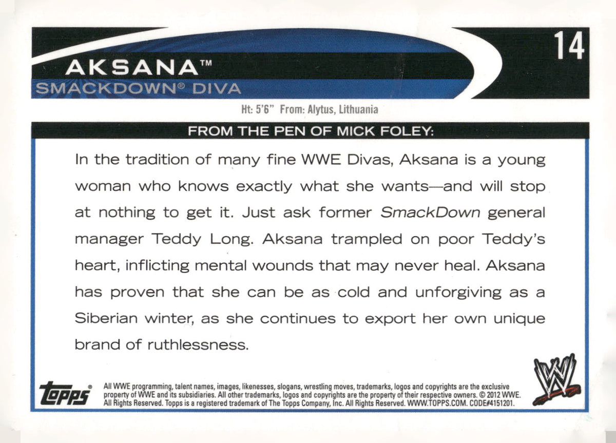 2012 Topps WWE #14 Aksana