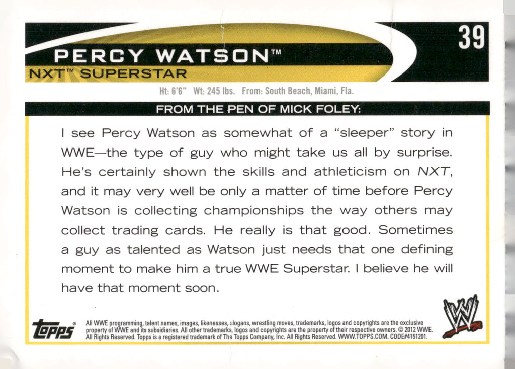 2012 Topps WWE #39 Percy Watson