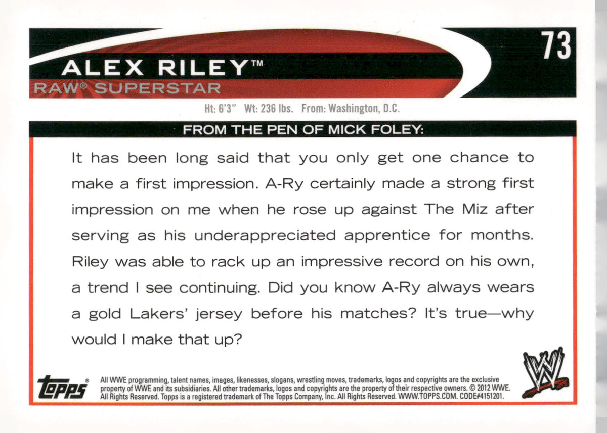 2012 Topps WWE #73 Alex Riley