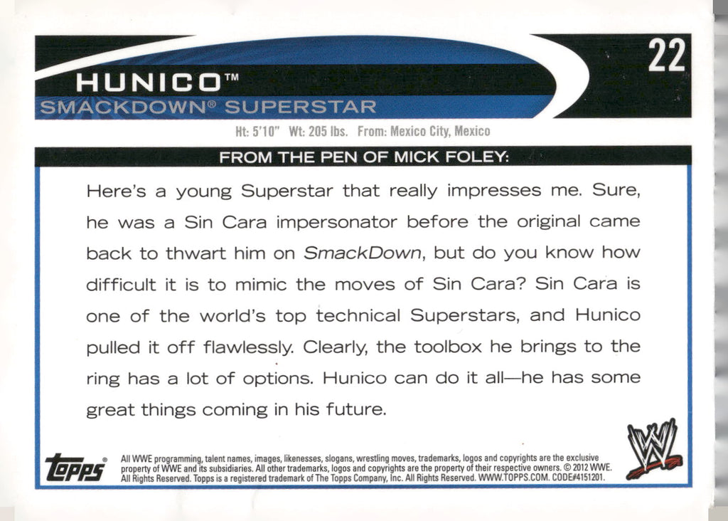 2012 Topps WWE #22 Hunico