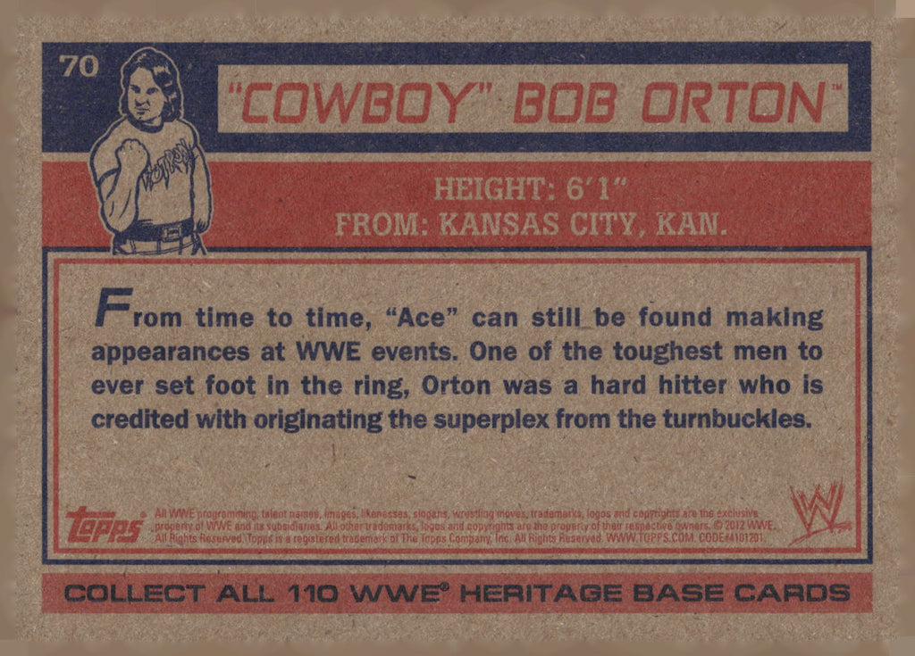 2012 Topps Heritage WWE #70 Bob Orton