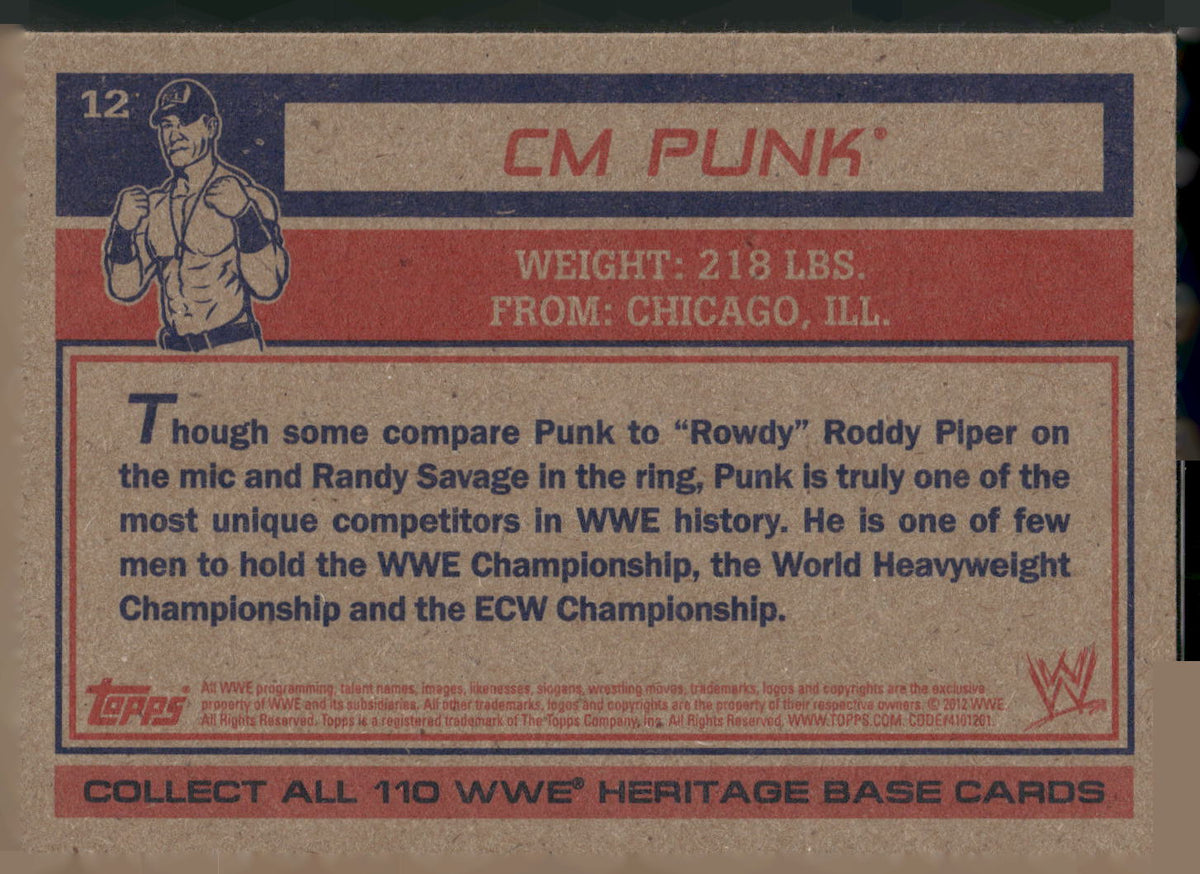 2012 Topps Heritage WWE #12 CM Punk