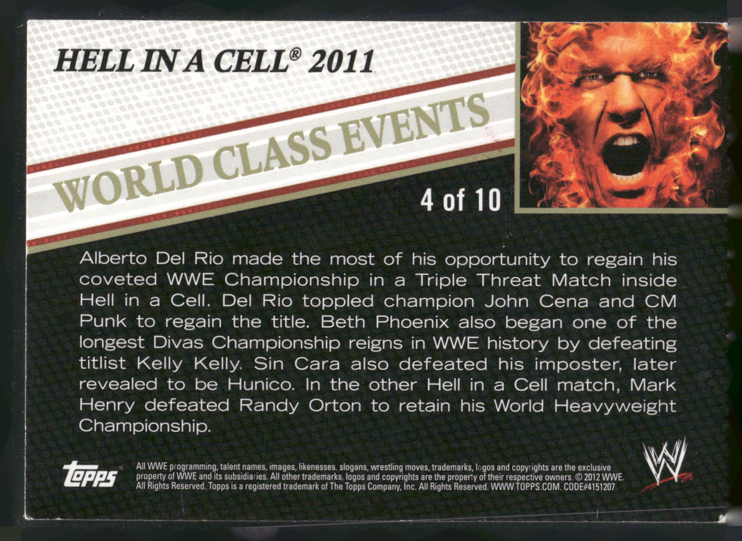 2012 Topps WWE #4 Hell in a Cell World Class Events