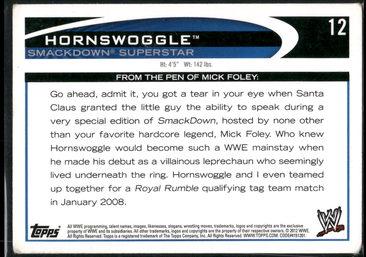 2012 Topps WWE #12 Hornswoggle