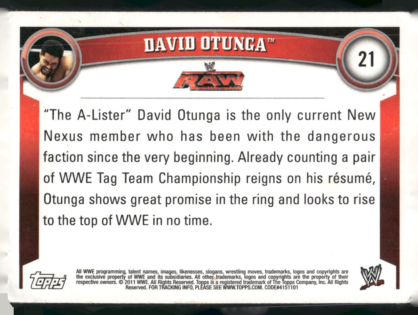 2011 Topps WWE #21 David Otunga