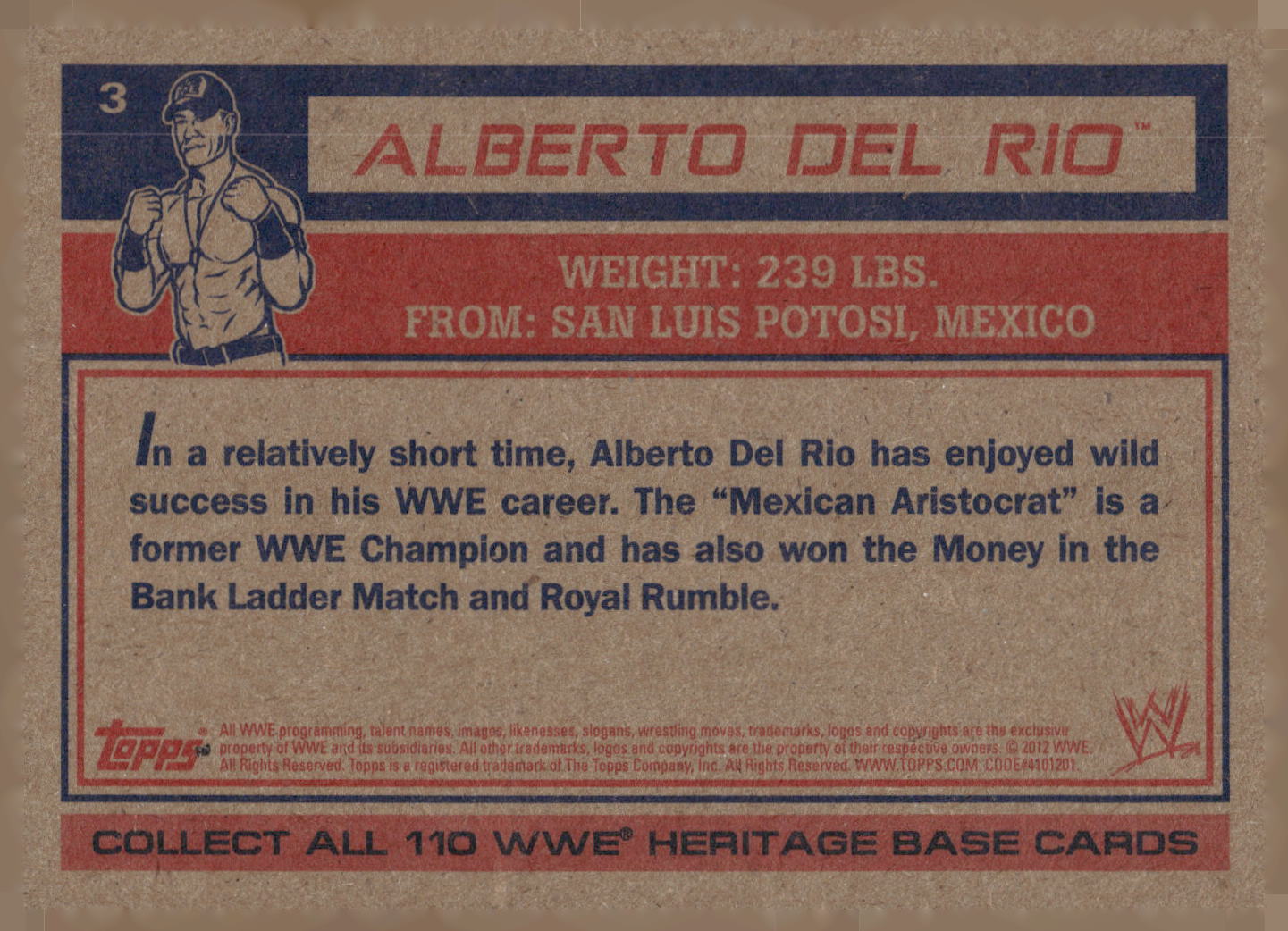 2012 Topps Heritage WWE #3 Alberto Del Rio