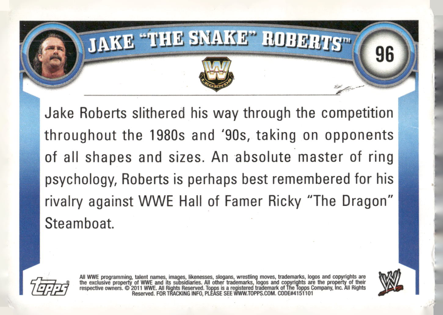 2011 Topps WWE #96 Jake The Snake Roberts