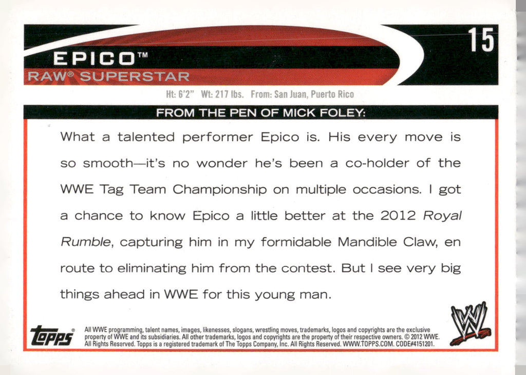 2012 Topps WWE #15 Epico