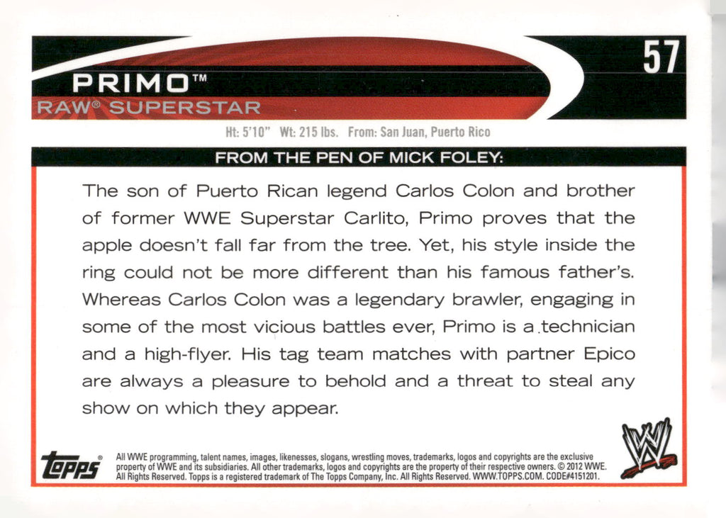 2012 Topps WWE #57 Primo