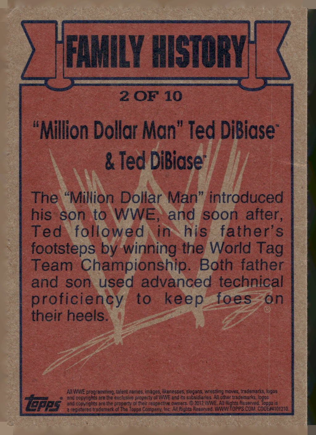 2012 Topps Heritage WWE #2 "Million Dollar Man" Ted DiBiase Jr. Family History