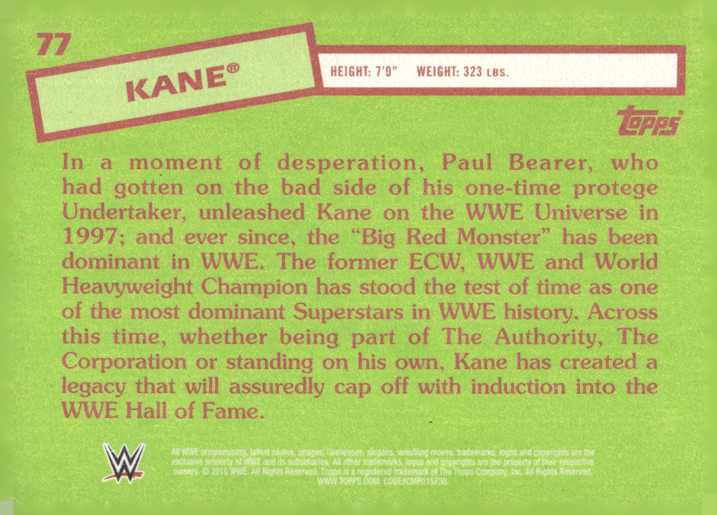 2015 Topps WWE Heritage #77 Kane