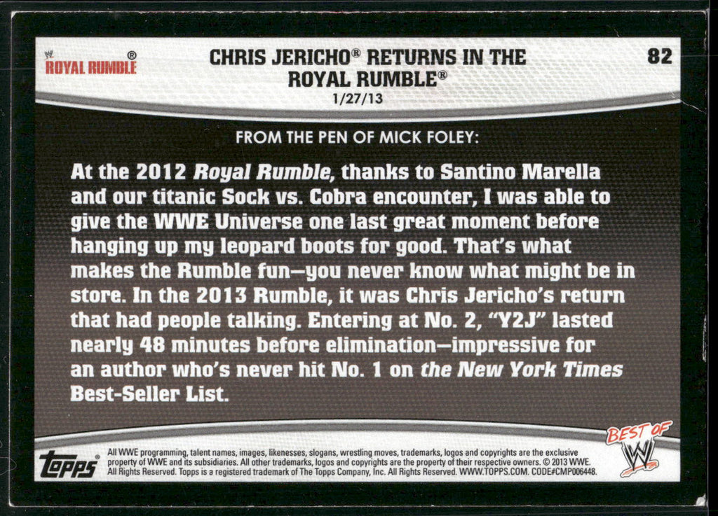2013 Topps Best of WWE #82 Chris Jericho Returns in the Royal Rumble