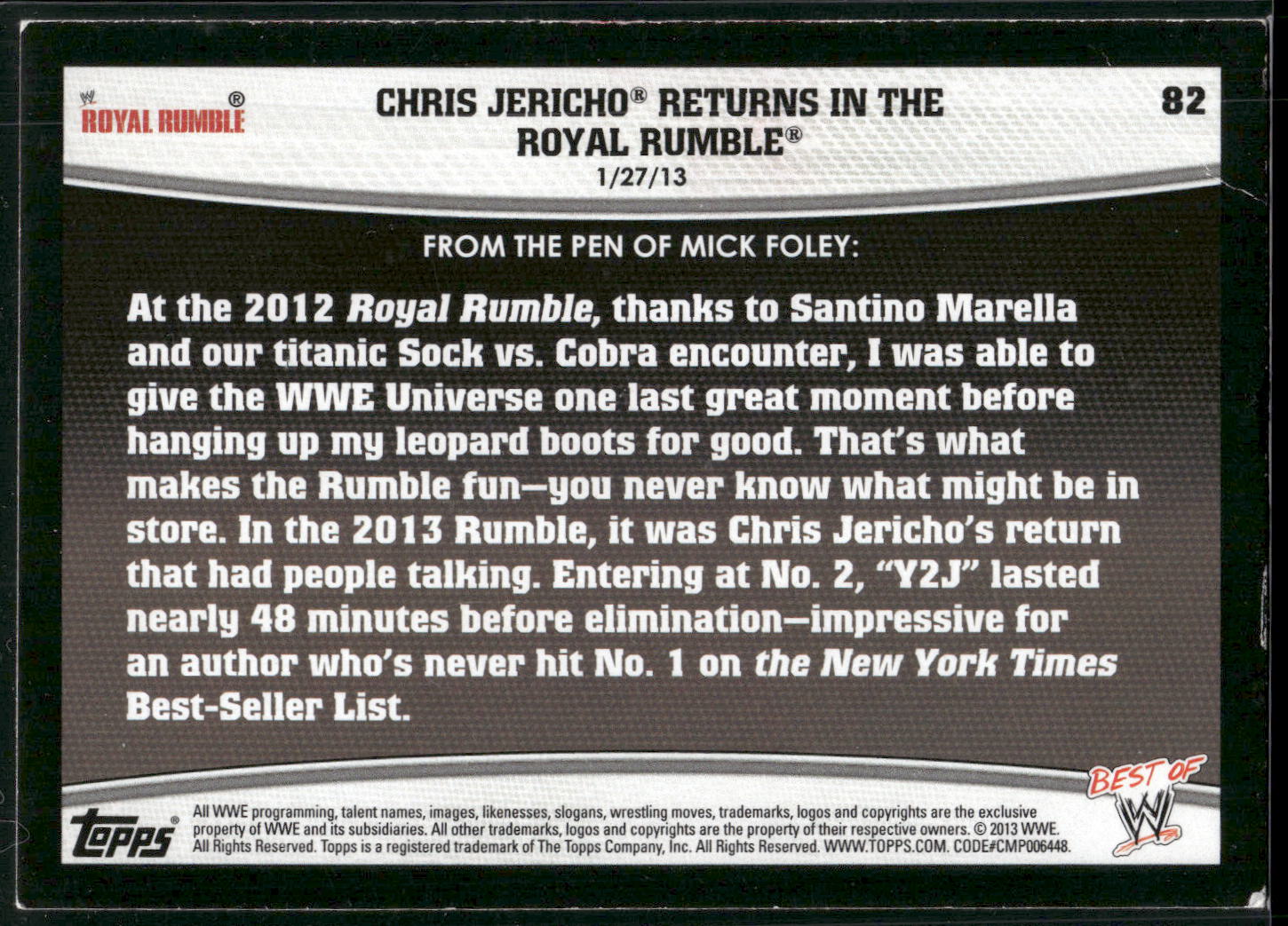 2013 Topps Best of WWE #82 Chris Jericho Returns in the Royal Rumble