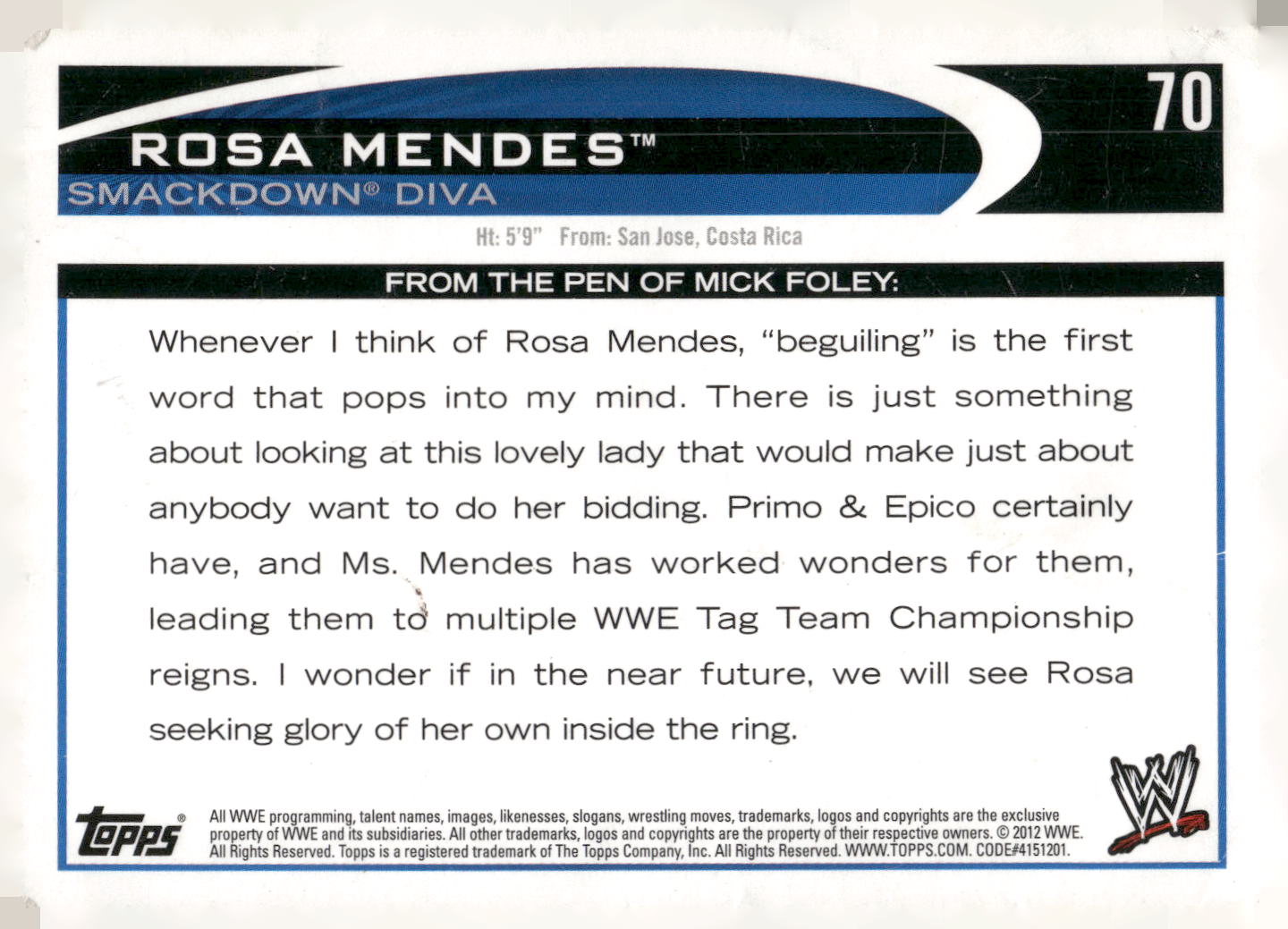 2012 Topps WWE #70 Rosa Mendes