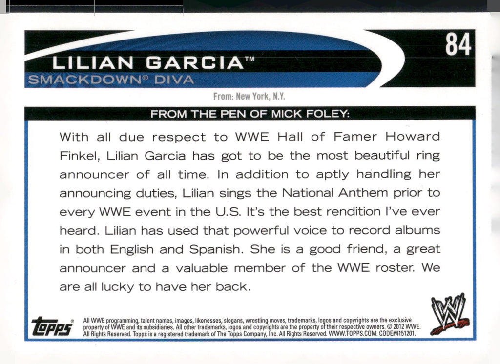 2012 Topps WWE #84 Lilian Garcia