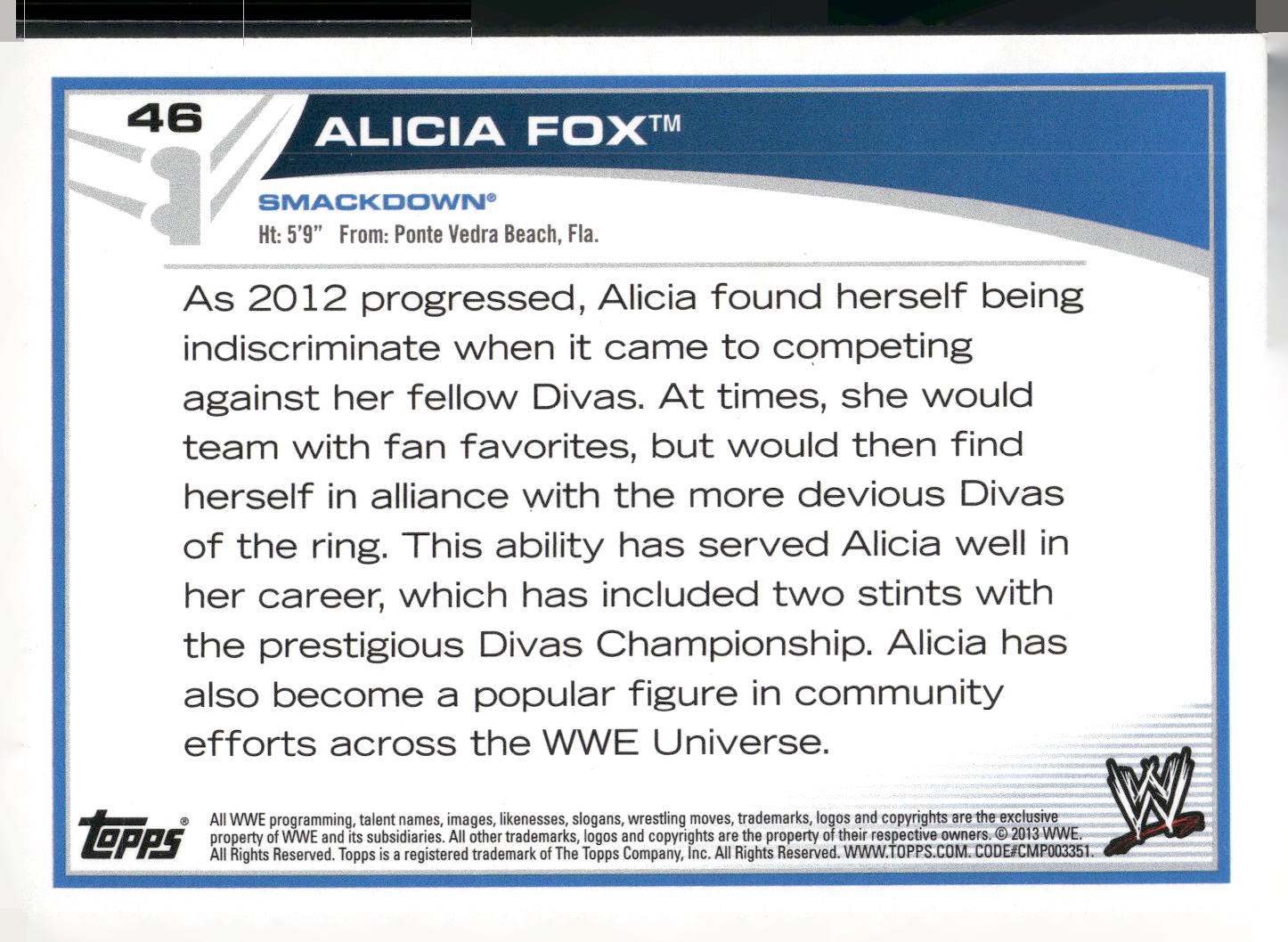 2013 Topps WWE #46 Alicia Fox