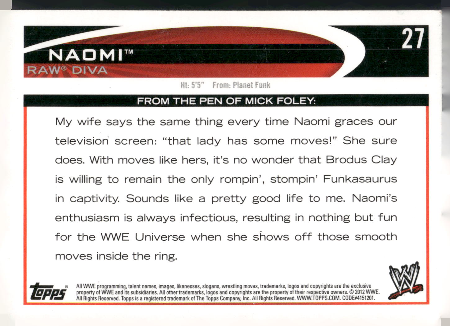 2012 Topps WWE #27 Naomi
