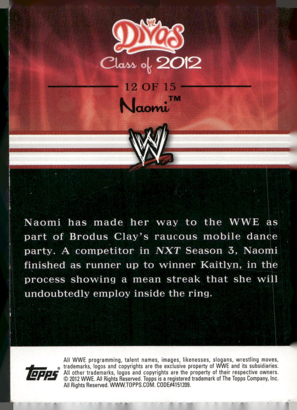 2012 Topps WWE #12 Naomi Divas Class of 2012
