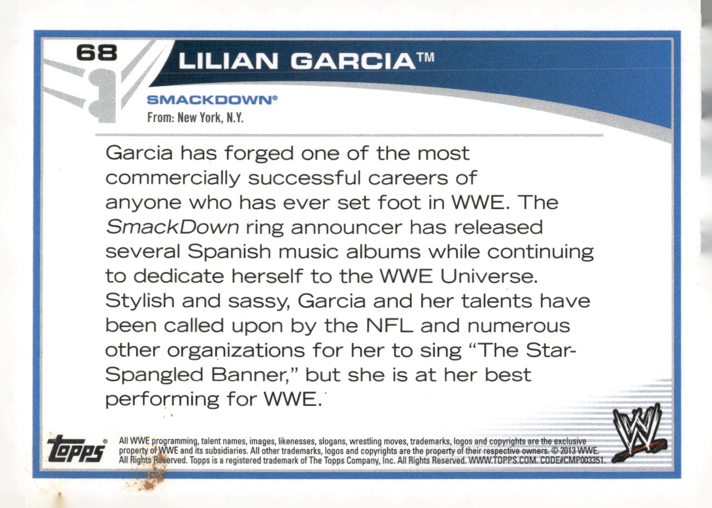 2013 Topps WWE #68 Lilian Garcia