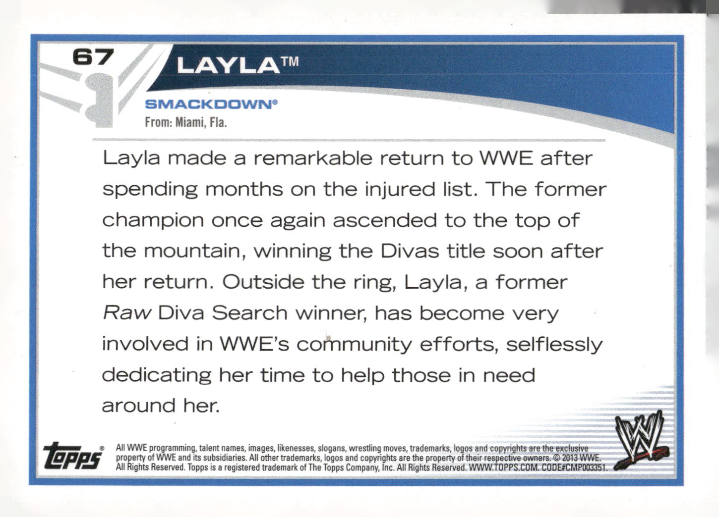 2013 Topps WWE #67 Layla