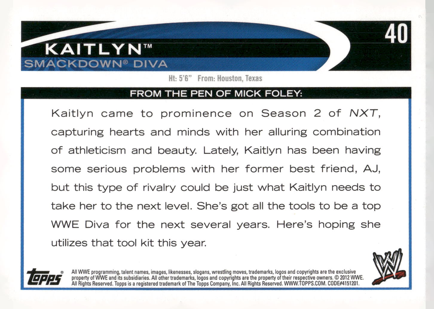 2012 Topps WWE #40 Kaitlyn