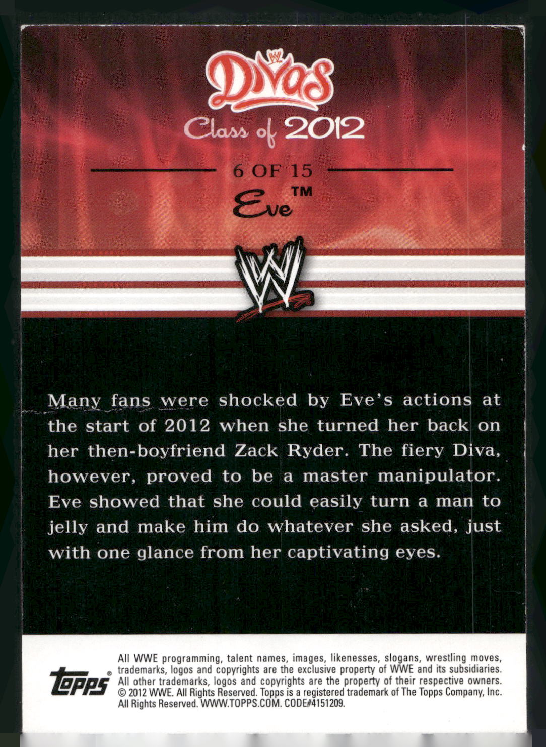 2012 Topps WWE #6 Eve Divas Class of 2012
